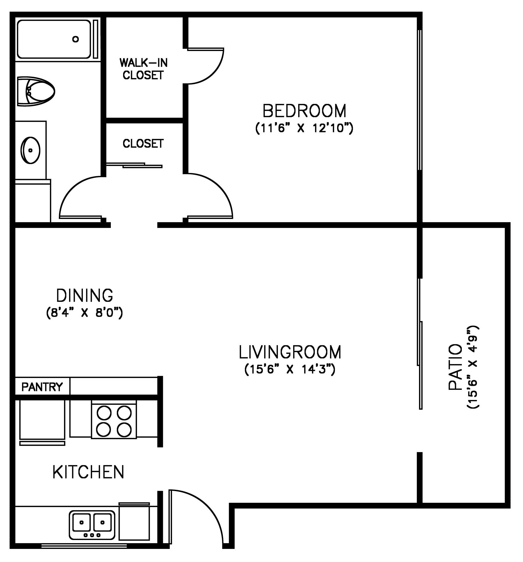 1 Bedroom 1 Bath Floorplan