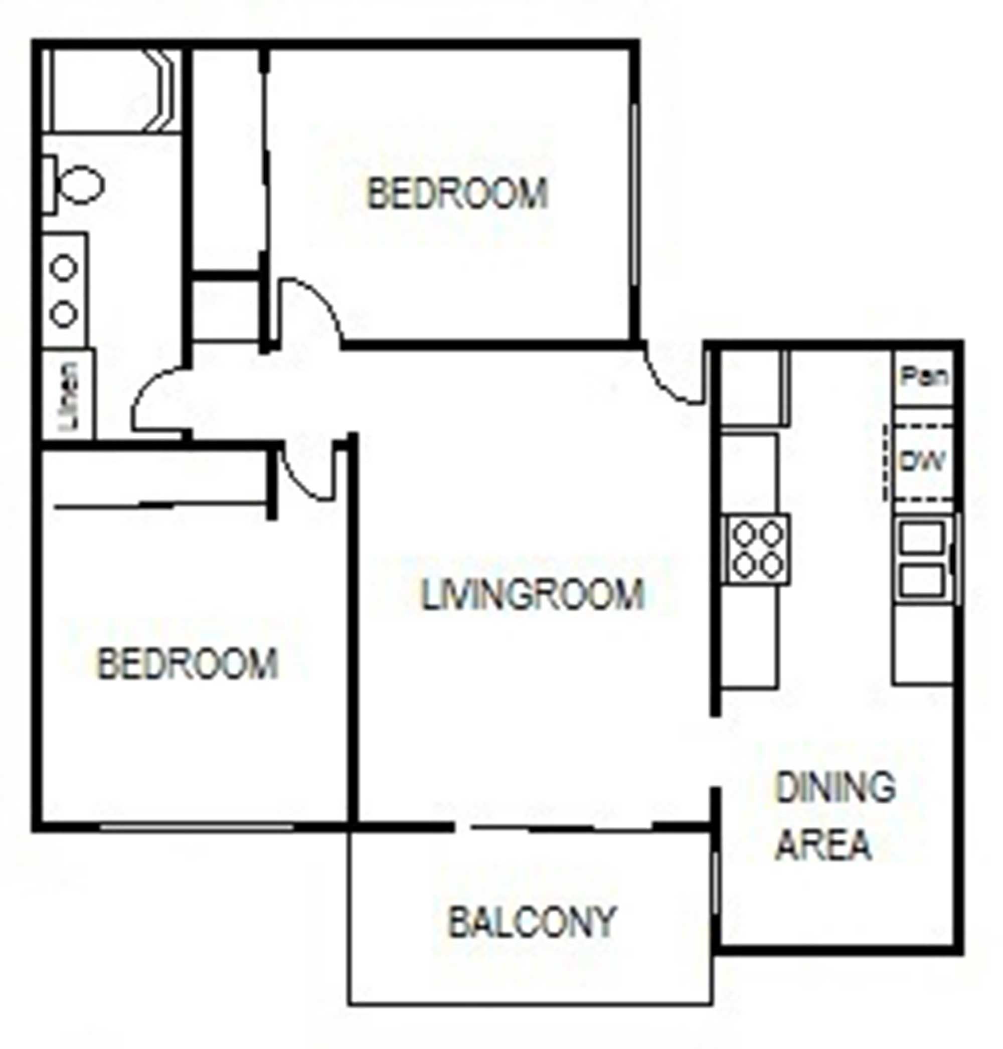 2 Bedroom 1 Bath Floorplan