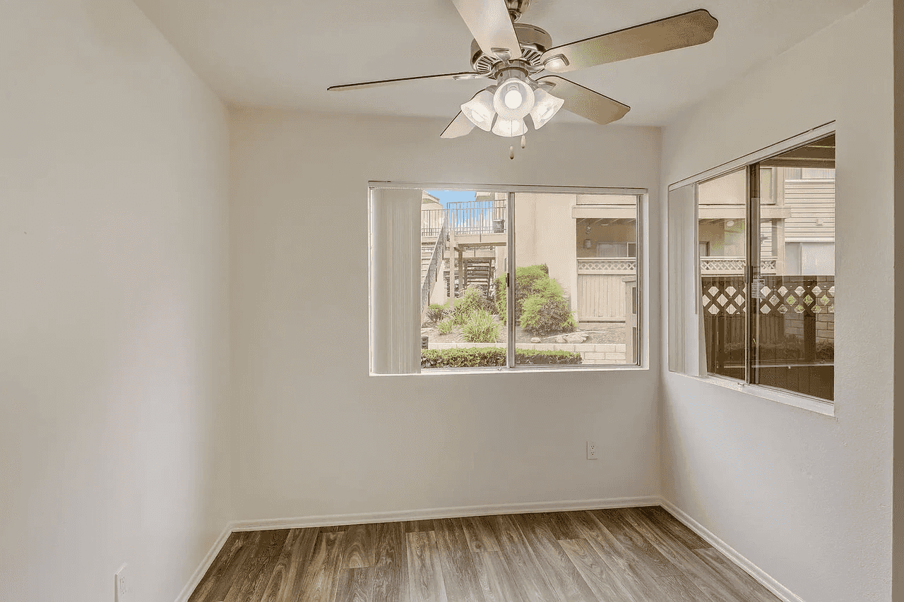 dedicated dining nook with ceiling fan