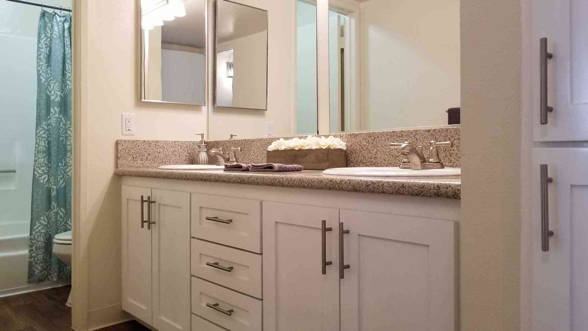 modern bathroom with double vanity sinks